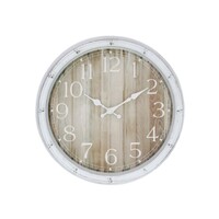 40cm Clock with Natural Timbre Look Print White Wash Frame Hamptons