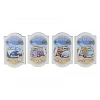 1pce 10CM MDF Wood Combi Van Magnet Beach Theme with Gone Surfing wording.