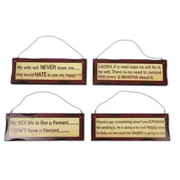 4pce 18cm x 6cm Novelty Wording Desk Plaque Wooden Assorted Quirky Sayings