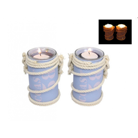 2pce 12cm Beach Themed Tealight Candle with Rope Detail and Glass Cups