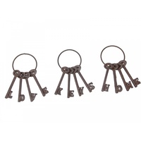 1pce 13cm Set of Vintage Style Keys, Cast Iron on Ring with Wording Detail