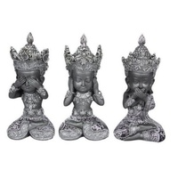 21cm Wise Thai Style Buddhas Posing & Sitting in Silver & Black, Meditating Zen