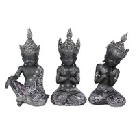 27cm Wise Thai Style Buddhas Posing & Sitting in Silver & Black, Meditating Zen