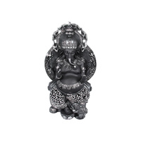 1pce 30cm Ganesh Throne Statue Shrine With Rat Worship in Silver & Black