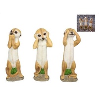 37cm Wise Garden Meerkat Statue Figurine, See Speak and Hear No Evil Gestures