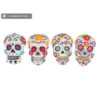 4pce 14CM Sugar Skulls Wall Art Complete Set of 4 in Bright Colours