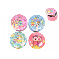 4Pce Set of 10cm Round Owl Boxes 4 Assorted Designs Ceramic Glazed Finish