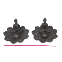 1pce 8cm Thai Style Buddha on a Lotus Flower Incense Holder Grey Colour Resin