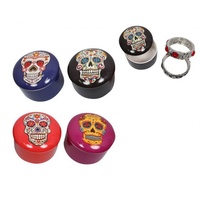 1pce 8cm Candy Skull Round Jewellery Box, Bright & Vibrant Colours in a Matt Finish