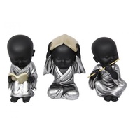 17cm Cute Student Monks in Silver Robes, Buddha Figures