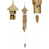 130cm Bamboo Hut w/Chime Straw Bird House Top & Gentle Wooden Sound