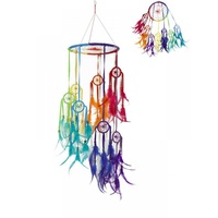1pce Rainbow Dream Catcher Mobile with 7 Tiered Hoops 22cmD 70cm Long