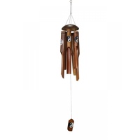 Bamboo Windchime Stainted W/ Coconut Top, Yin Yang Motif Symbol 6 Tubes