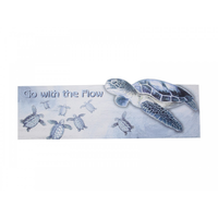 1pce 60x20CM Blue and White Turtle Wall Plaque Saying "Go with the Flow"