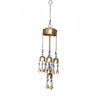 Rustic, Brass Bell Wind Chime Mobile with Blue & Purple Beads, Home Décor