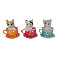 1pce 10cm Cat in Teacup, Cute Kitten Figurine Collectable