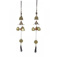 1pce Twin Buddha Charm with 3 Brass Bell Windchime W/ Beads and Lucky Coin Motif