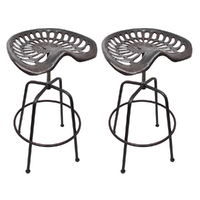 2x 85cm Antique Metal Rustic Tractor Bar Seat Stools Set Height Adjustable Cast Iron