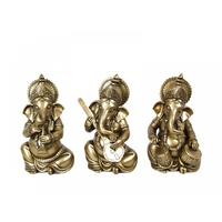 18cm Gold Ganesh Playing Musical Instruments Figurine, Zen, Buddha