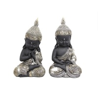 1pce 28CM Cute Buddha / Monk in Traditonal Dress Dark Skin and Gold / Silver Clothing