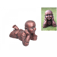 47CM Happy Gard Boy Monk in Copper Tones Laying Down Garden Resin Statue
