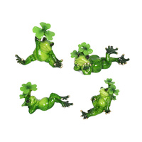 15cm Posing Green Frog Figurine with Lily Pad, Glossy Marble Finish