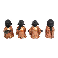 20cm Happy Spiritual Buddha Monk Posing with Robe Black & Copper