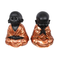 33cm Cute Chubby Buddha Monk in Cheeky Pose with Copper/Black Detail
