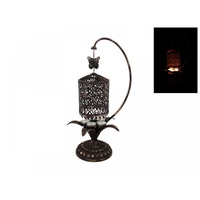 46cm Rustic Candelabra with Butterfly Lantern, Antique Design, Self Standing