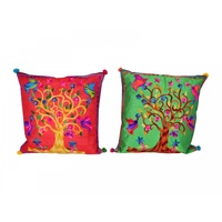 40cm Embroidered Cushion with Tree Of Life, Bright Colours, Cover incl. Insert