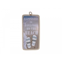 59cm x 29cm MDF "Happiness is Bare Foot on the Beach" Plaque with Rope and Thongs, Beach Theme