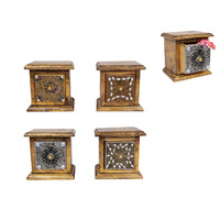 12cm Trinket Drawer Box / Chest, Gold Beaded Antique Style Wooden