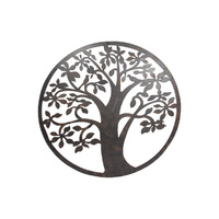 60cm Tree of Life Black Rusted Metal Wall Art Piece Round Decor