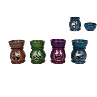 1pce 10cm Symbolic Soapstone Oil Burner, Antique Look Colours, Wax Melting