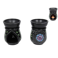 1pce 12cm Black Floral Soapstone Oil Burner/Wax Melter