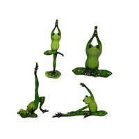 Yoga Posing Frog Figurine Collection, Glossy Marble Green