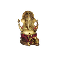 35cm Gold Ganesh on Throne Statue with Rat Worshipper