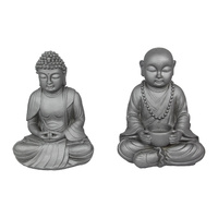 1pce 23cm Metallic Grey Relaxing Buddha / Monk Statue