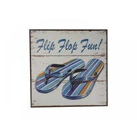 30cm "Flip Flop Fun!" Hanging Wall Plaque Sign, Antique Beach Design