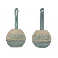 1x 16cm White and Blue Rope Hanging Ball with Blue Wording, Two Designs