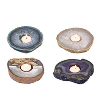 1pce Agate Crystal Quartz Candle Holder Decor, Genuine Polished