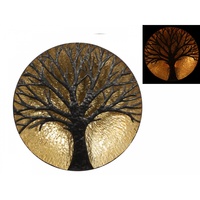 1X 60Cm Circle Shaped, Gold With Brown Tree Of Life Wall Art, Home Deco