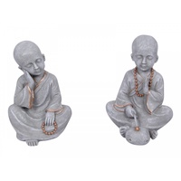 14cm Meditating Monk Rustic Concrete Look with Metallic Lining