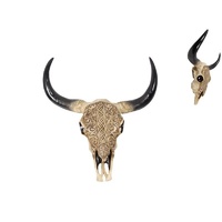 43cm Tribal Carved Resin Artificial Cow Skull, Realistic, Wall Art Hangable