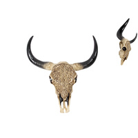 New 43cm Tribal Carved Look Cow Skull Wall Hanger