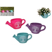 22cm Ceramic Watering Can in Three Colours with the Tree of Life in White, Home Deco