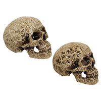 1pce 14cm Tribal Bone Coloured Skull Engraved Resin Décor Mancave Halloween 2 Asstd