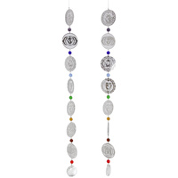 1pce 85cm Hanging Chakra Sun Catcher Reflector Mobile, Metallic Silver with Rainbow Beading