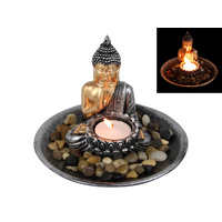 15cm Zen Buddha Rock Garden with Tealight Candle Holder on Plate