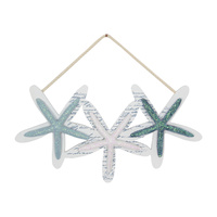 37cm Trio of Starfish Wall Art in Glitter Blue Tones, Rope Hanging
